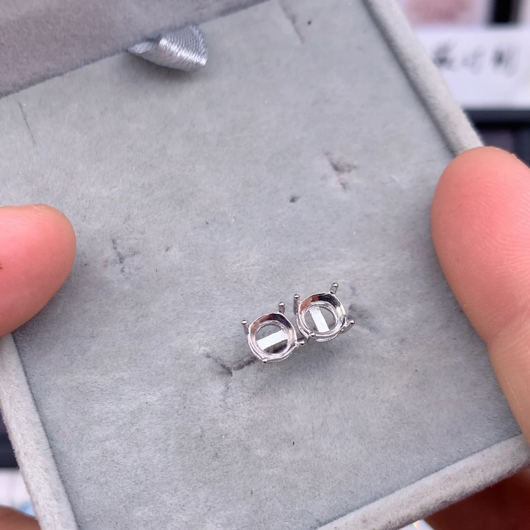 平***月紫晶耳饰银S925镶嵌黄水晶耳钉托不退换