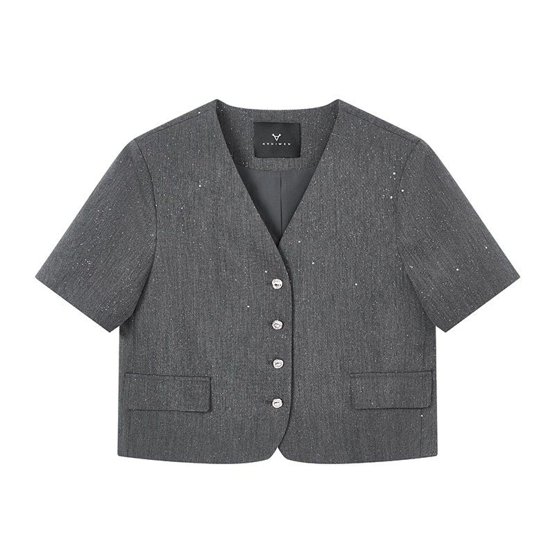 【达人专属】优雅气质烫银短袖西装W5068