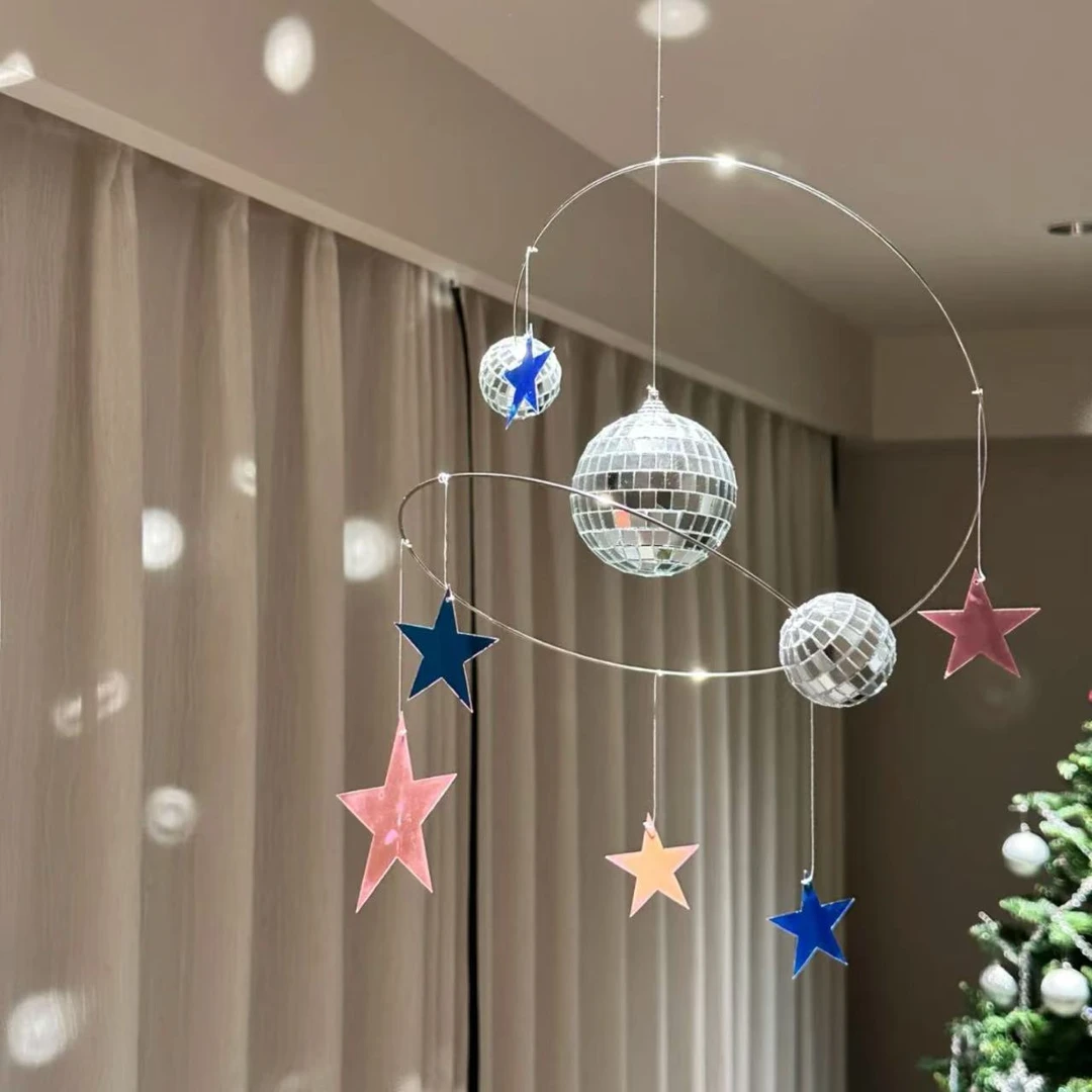 星星夜空挂饰DIY材料宇宙阳光反光灯捕手迪斯科星球平衡吊饰礼品