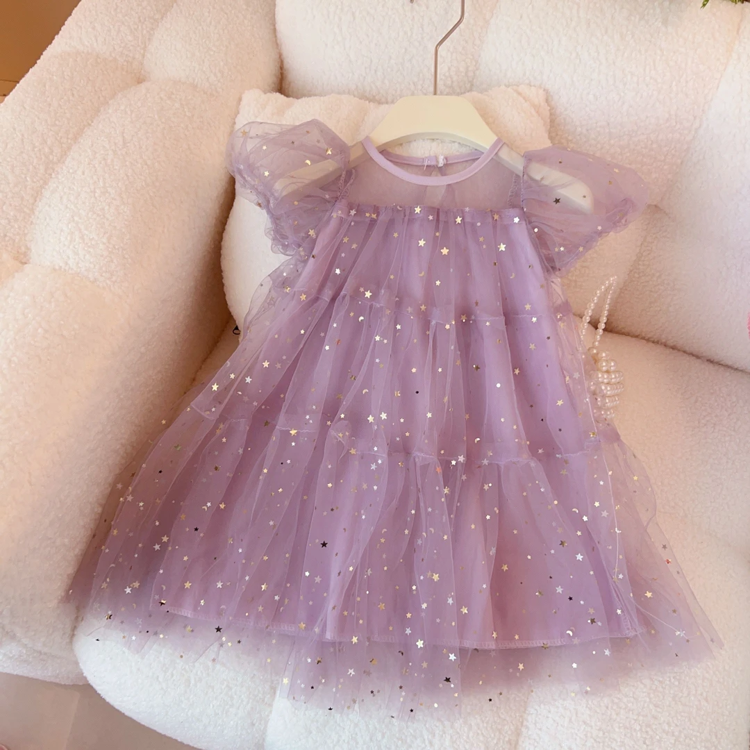 女童公主裙时尚夏装新款儿童洋气网纱连衣裙亮片蓬蓬纱裙女孩裙子