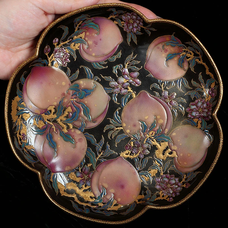 宝蕴阁黑金桃子壶承景德镇手工手绘高端茶器