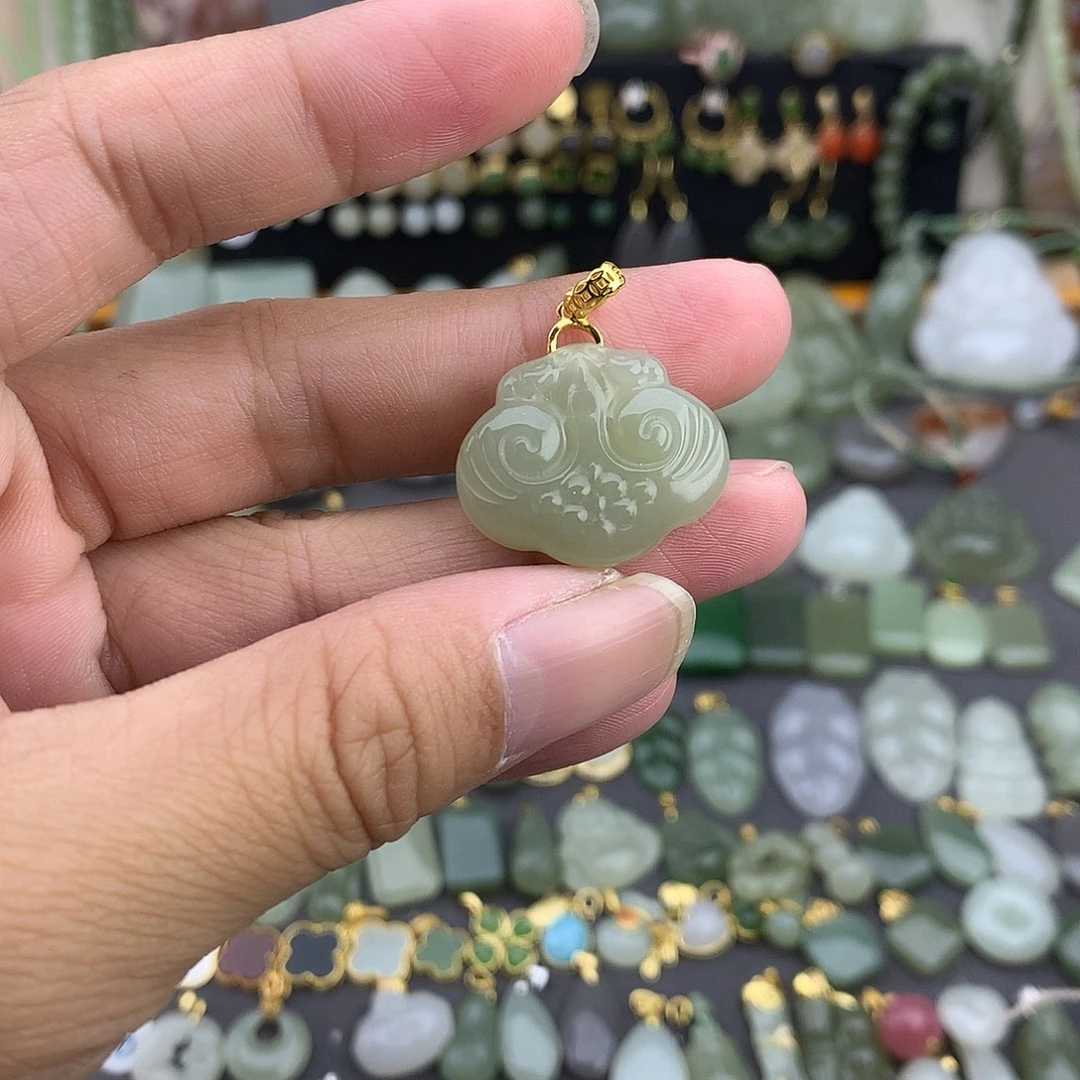 和田玉银S925镶嵌吊坠(不含链)