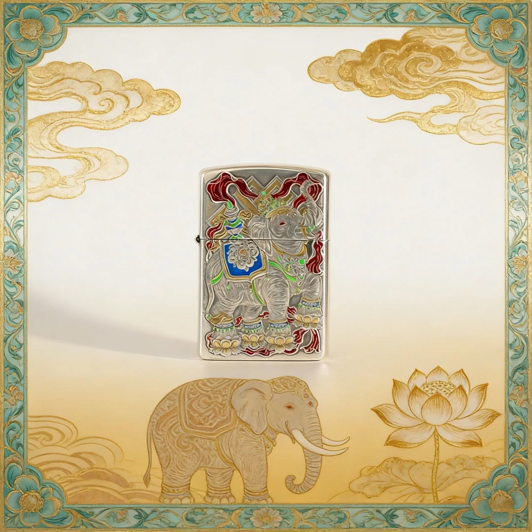 IMCO 亮银 六牙大象 鎏金填珐琅 9100 男士防风夜光中国风