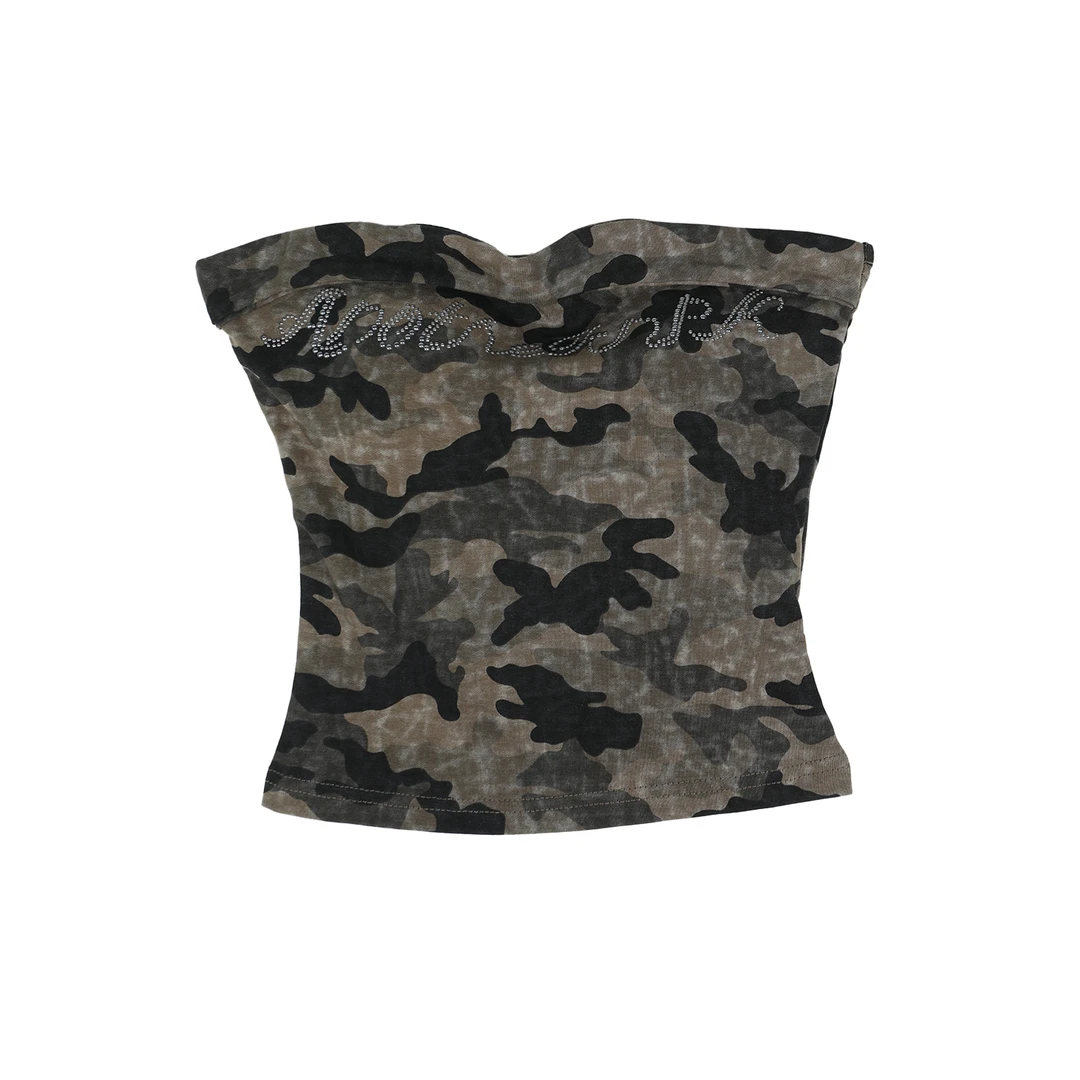 ANPK甜辣性感紧身迷彩抹胸无袖上衣AD117I8588背心印花时尚夏季