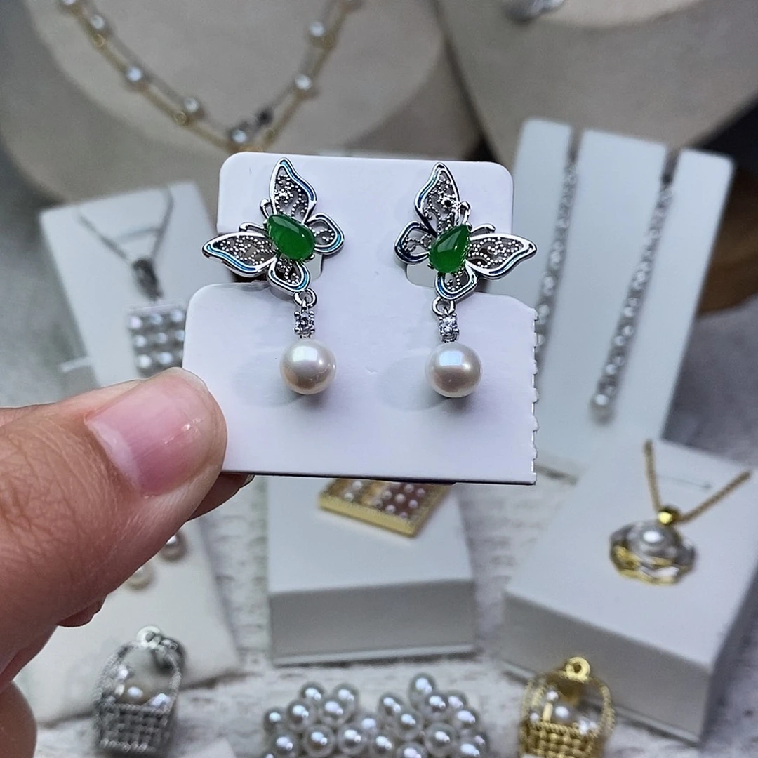 银S925镶嵌淡水珍珠耳饰