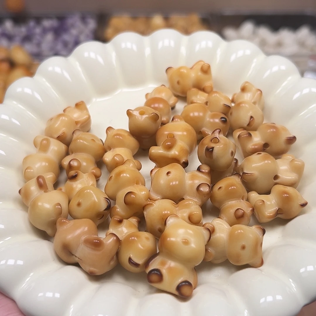 手串菩提根/象牙果5颗炭烧小熊有裂