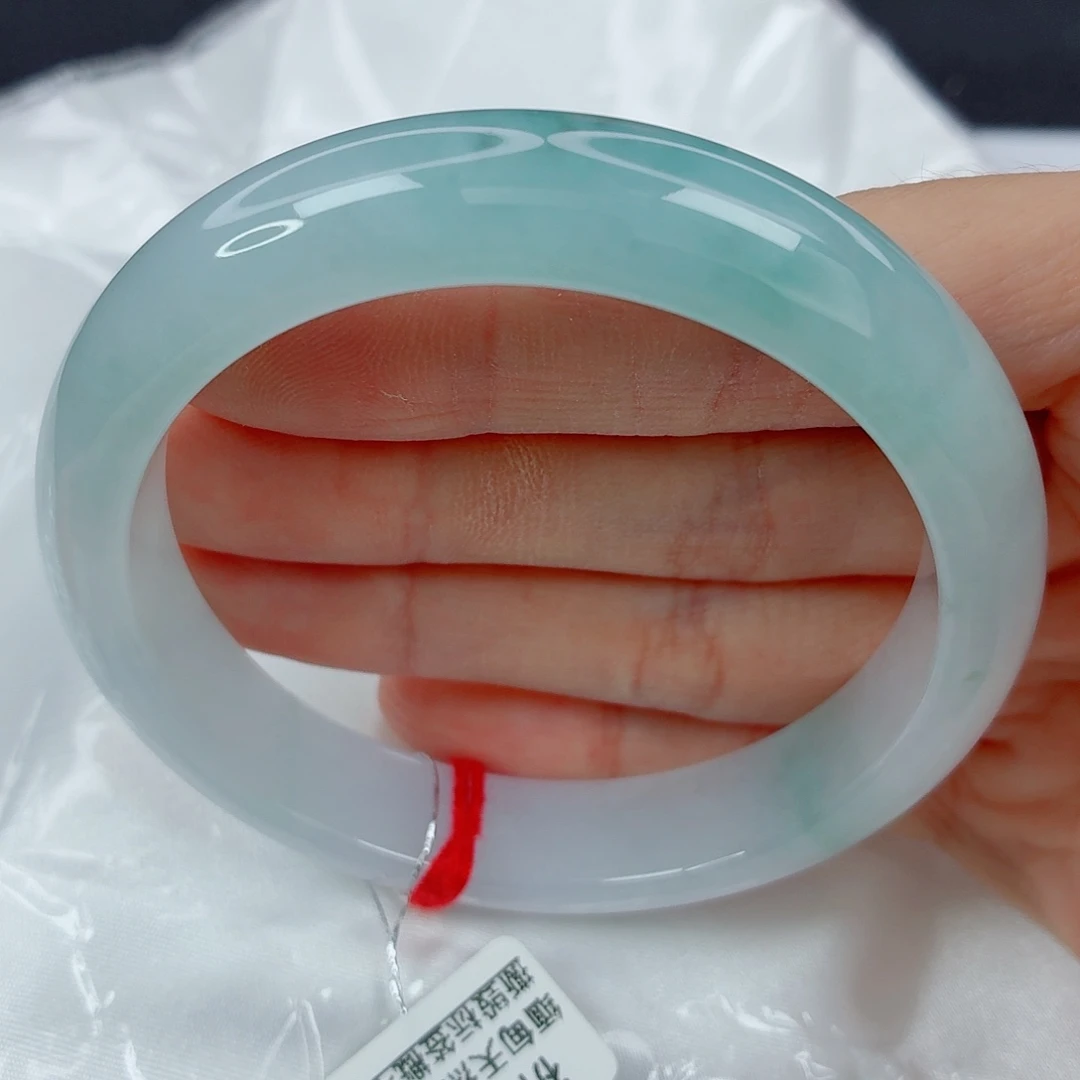 翡翠未镶嵌手镯57.8正圈，胶润淡蓝粉，细纹，037