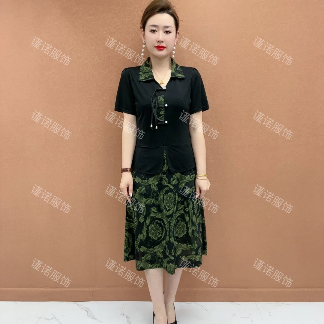 夏季新品妈妈装连衣裙时尚好看显瘦大码中老年连衣裙90-200斤