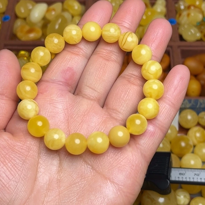 蜜蜡未镶嵌珠宝奇石天然蜜蜡鸡油黄飘花手串