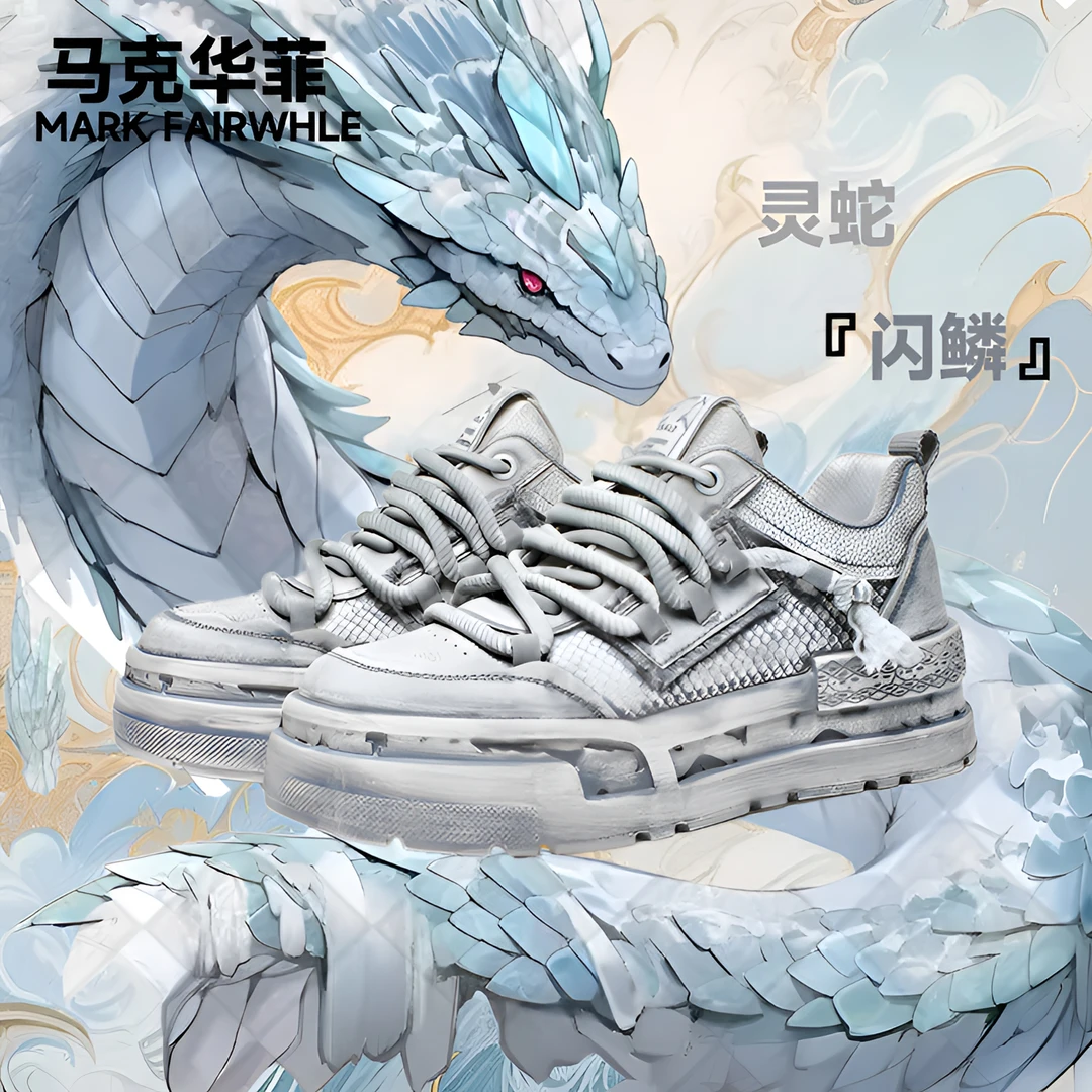 马克华菲【灵蛇闪鳞】男鞋厚底增高男女板鞋休闲板鞋