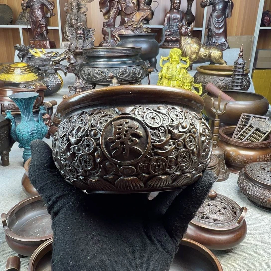 铜香炉聚宝盆铜工艺品风水摆件