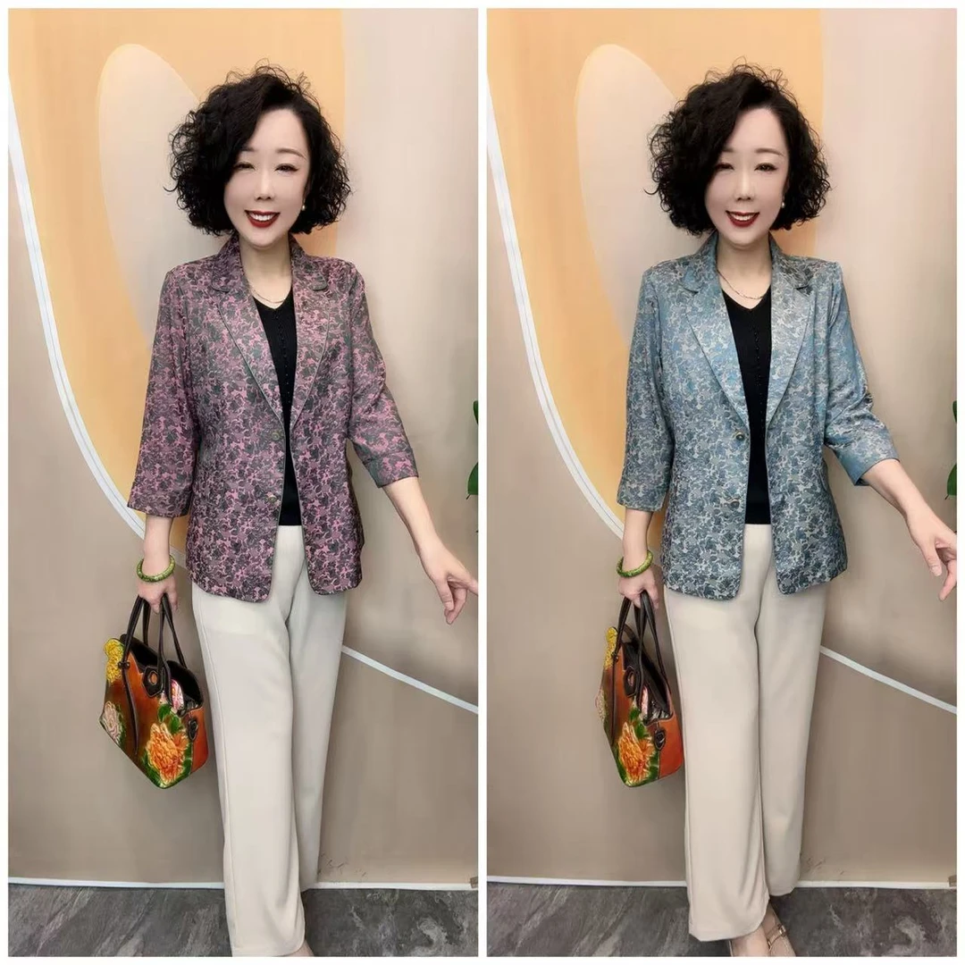 038新款加里衬艺术花色宽松大码显瘦小西服外套衣长65