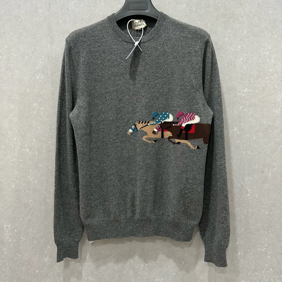 99新 Hermes/爱马仕 赛马羊绒针织毛衣M码/006042