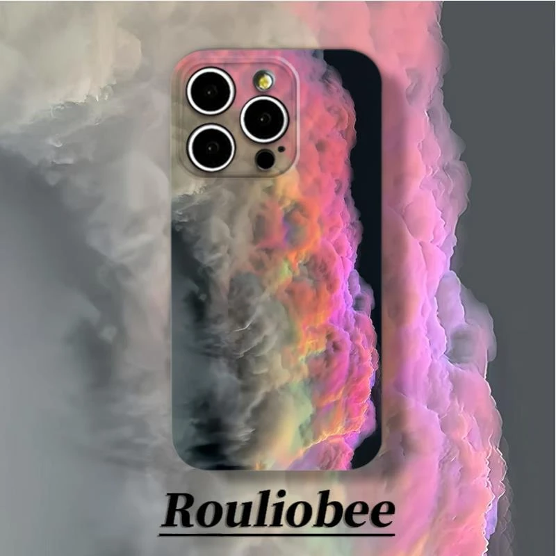 创意七彩祥云渐变适用苹果16promax手机壳华为vivo小米15oppo菲林