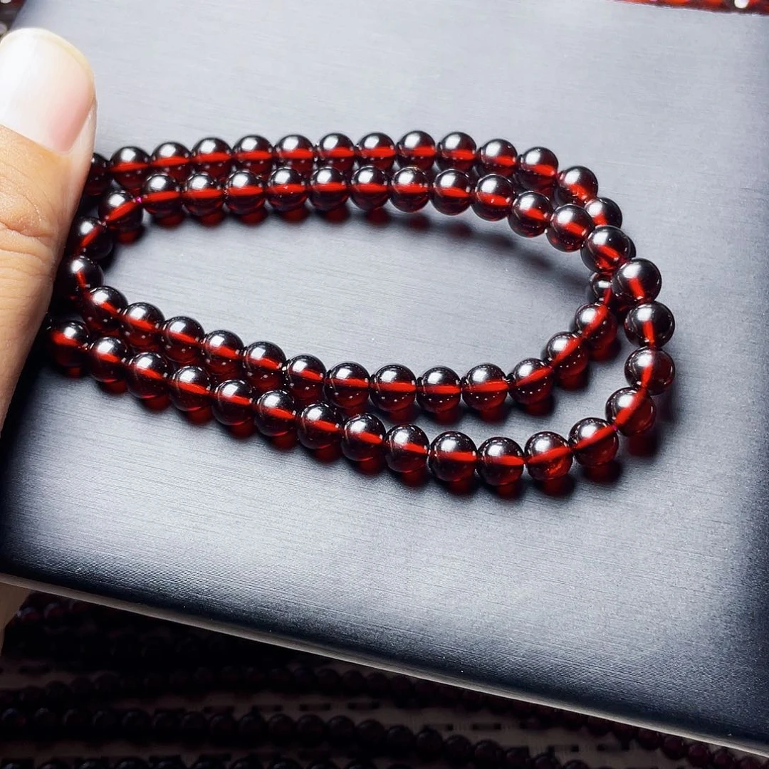 石榴石手链未镶嵌6.0MM毕业级酒红两圈天花板