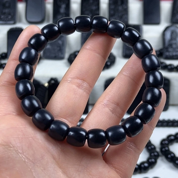 和田玉（墨玉）未镶嵌手串卡9+直切