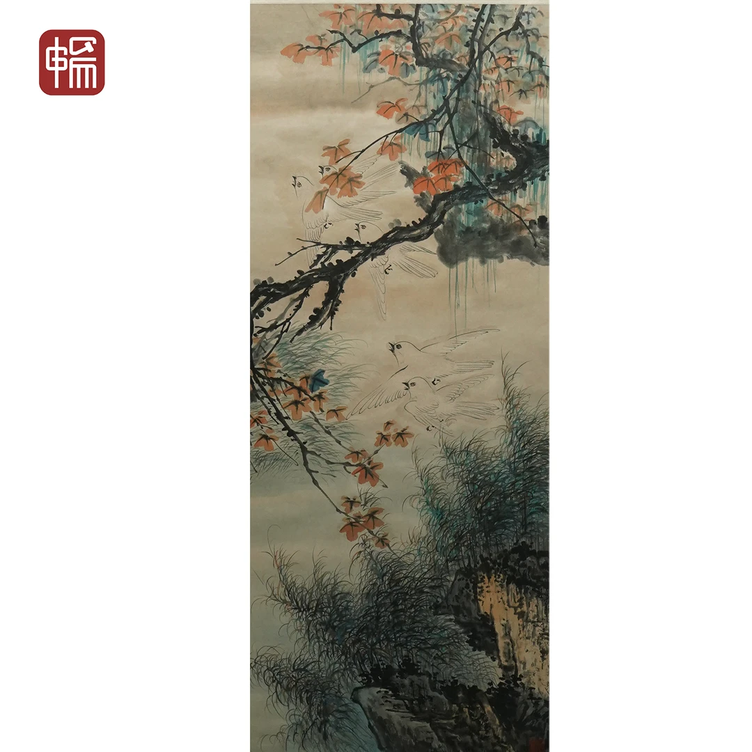 A299 近现代《擬崔白大意》江荻  48*109 (4.7)纸本立轴  YQ
