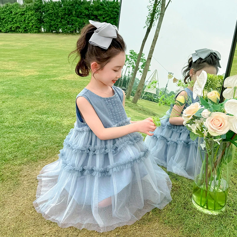 女童连衣裙夏季2025新款儿童公主裙洋气牛仔背心裙子宝宝夏装纱裙
