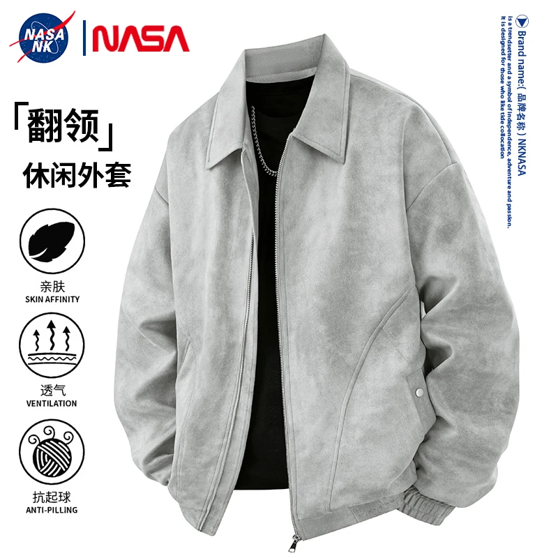 NASA联名美式复古翻领皮衣外套男款秋季新款宽松百搭潮流休闲夹克