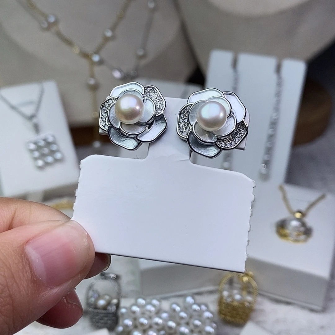 耳饰银S925镶嵌淡水珍珠