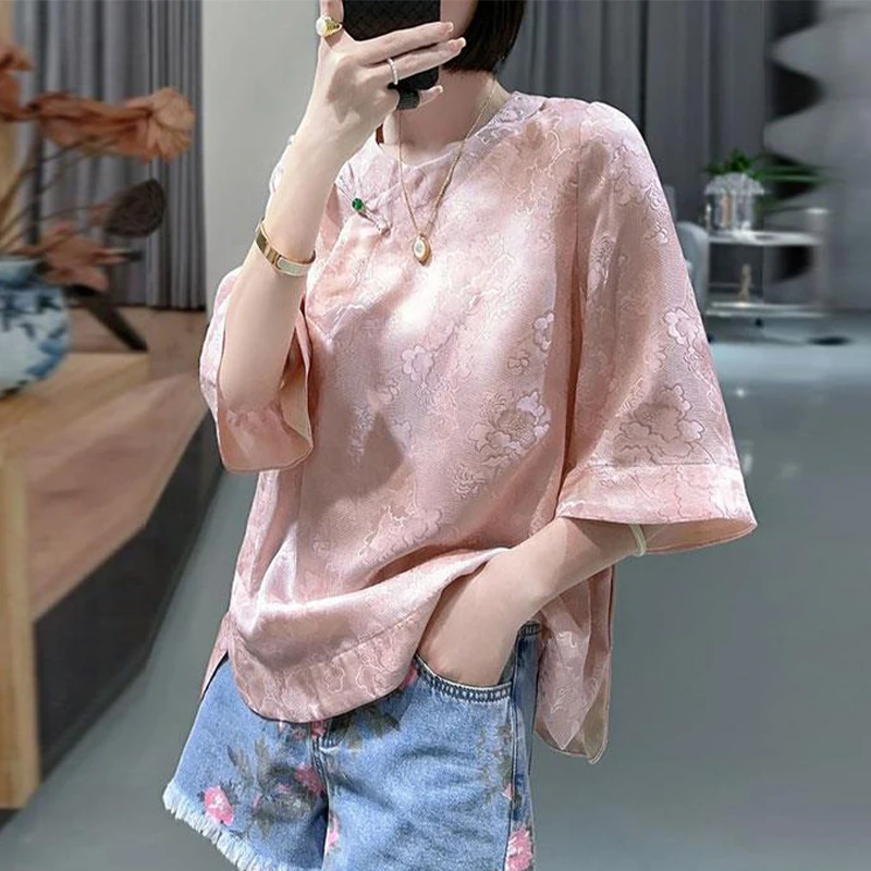 真丝唐装新款复古小衫衬衫新中式绿色国风桑蚕丝纯欲慵懒风女装