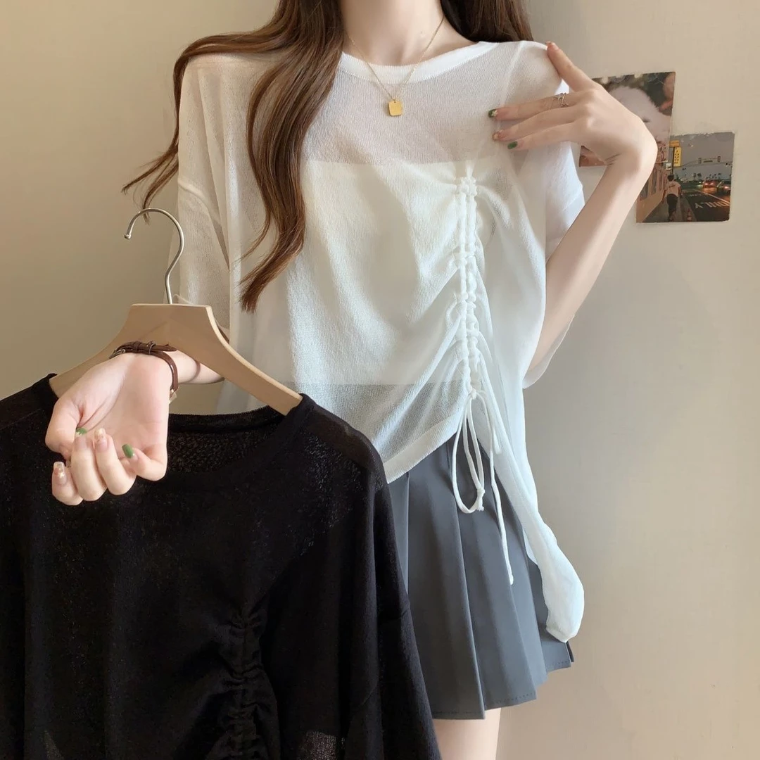 不规则防晒罩衫短袖t恤女夏季薄款大码胖mm宽松罩衫夏季防晒薄款