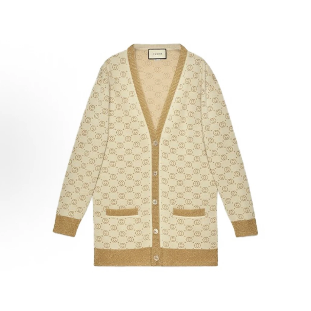 99新 GUCCI/古驰 Logo满印V领单排扣宽松长袖针织开衫/M码/B02102