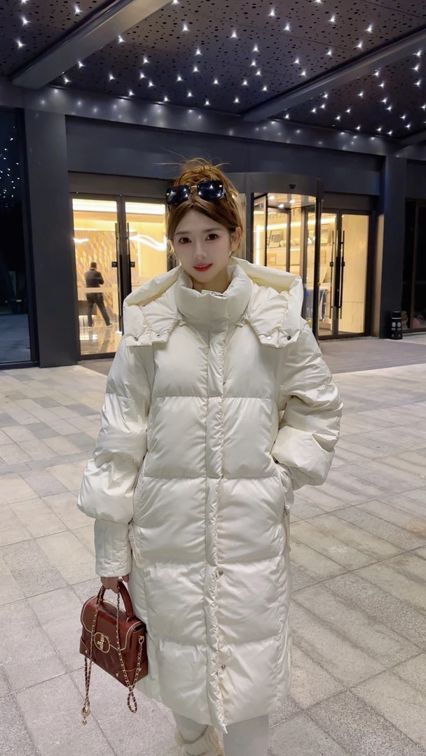 2024冬季新款百搭女宽松洋气时尚连帽加厚过膝收腰保暖羽绒服635