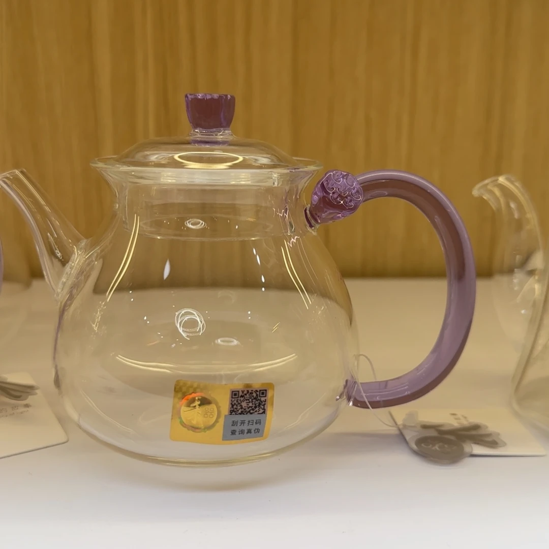 三***山玻璃手工艺品禾器清莲壶浅紫色