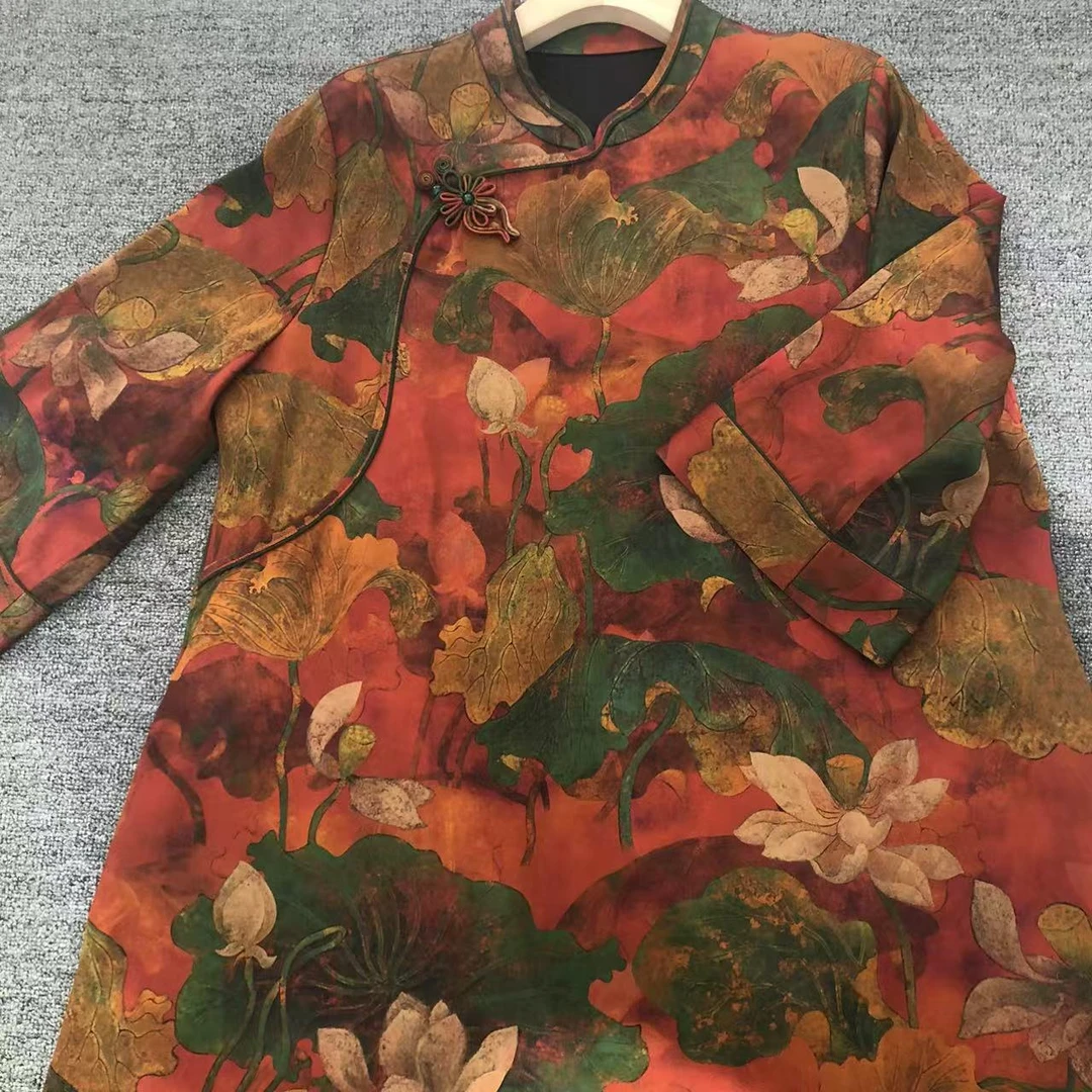 【白雪】6656新中式复古斜襟印花长裙