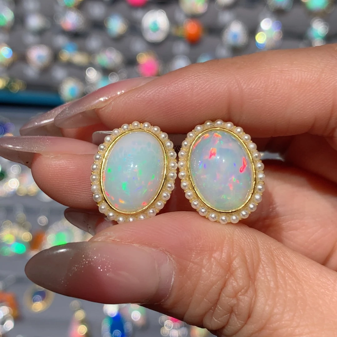 欧泊福利耳饰银S925镶嵌