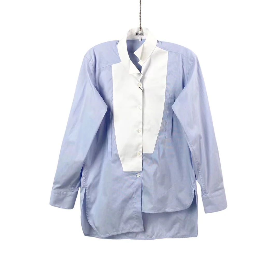 未使用 LOEWE/罗意威  bb1082 白蓝拼接衬衫 xs码