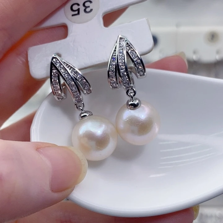 耳饰银S925镶嵌淡水珍珠12+A
