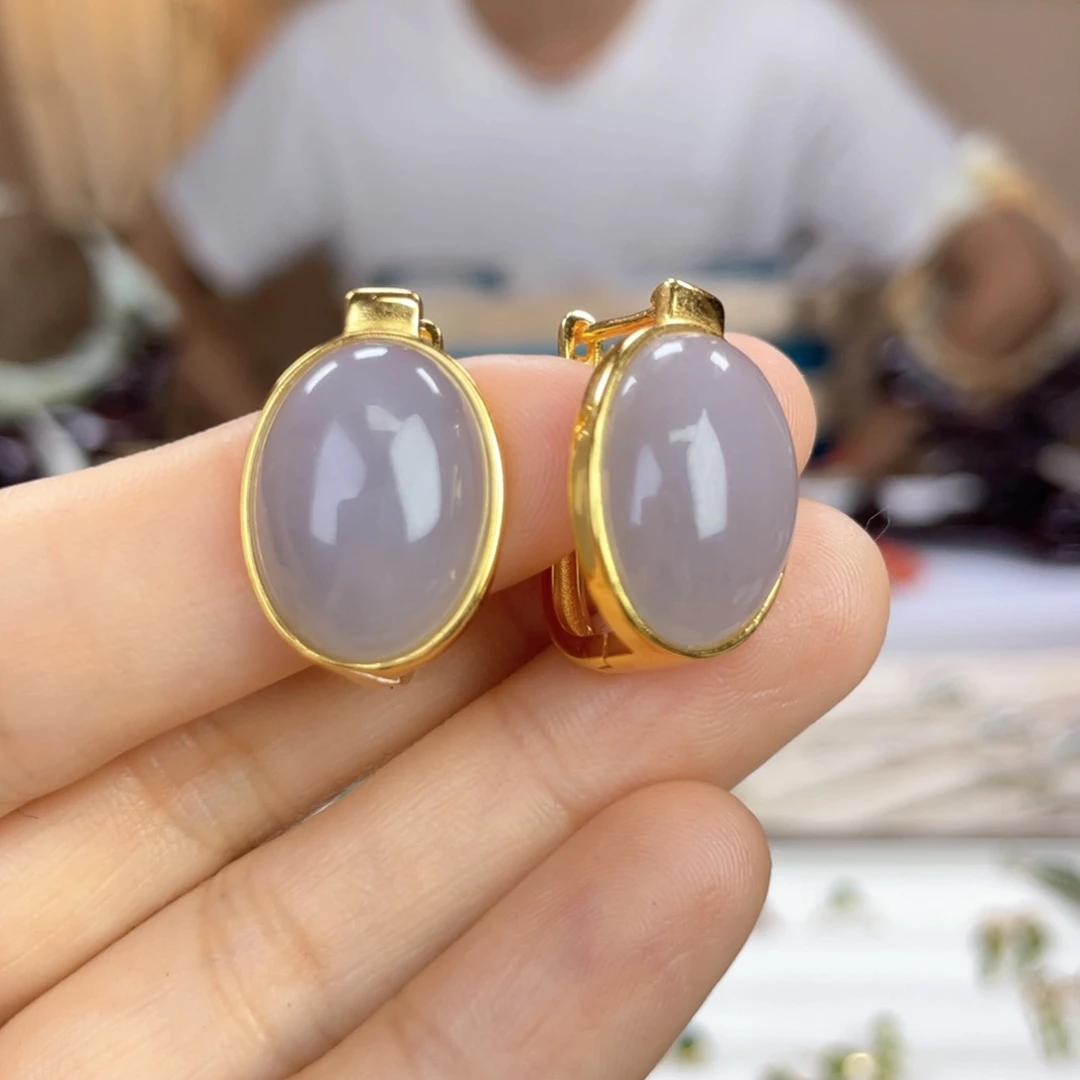 和田玉银S925镶嵌耳饰