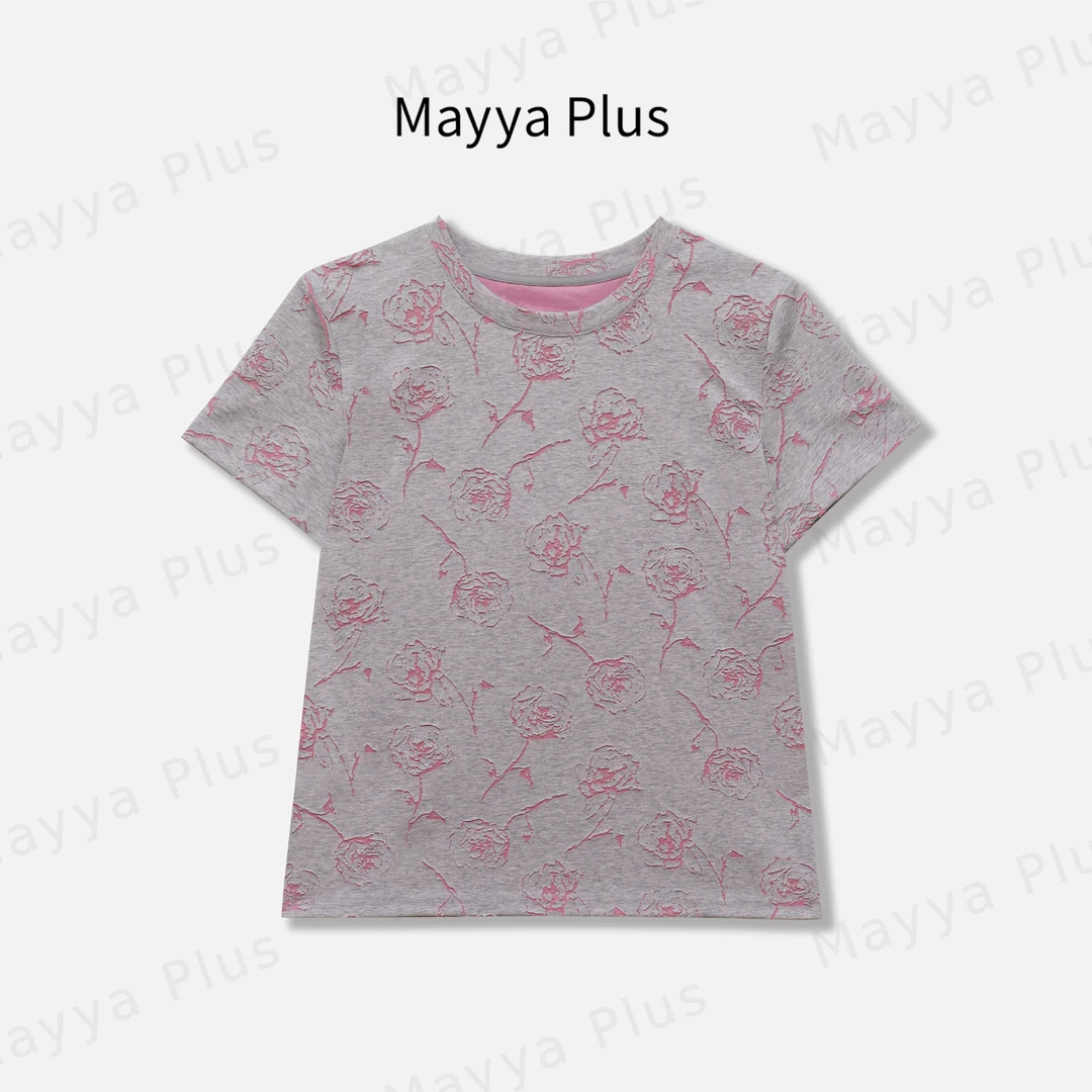 【沙漠玫瑰】Mayya Plus麦芽定制夏季新款圆领短袖正肩T恤32527000