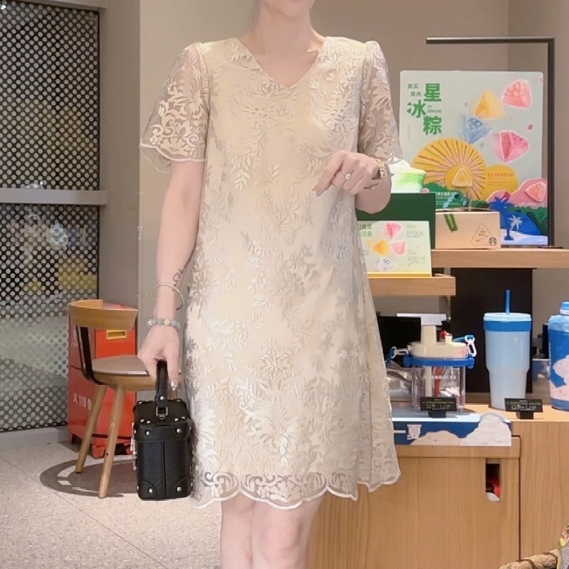 夏季新款轻奢提花蕾丝重工显瘦时尚绣花网红女装连衣裙B1007