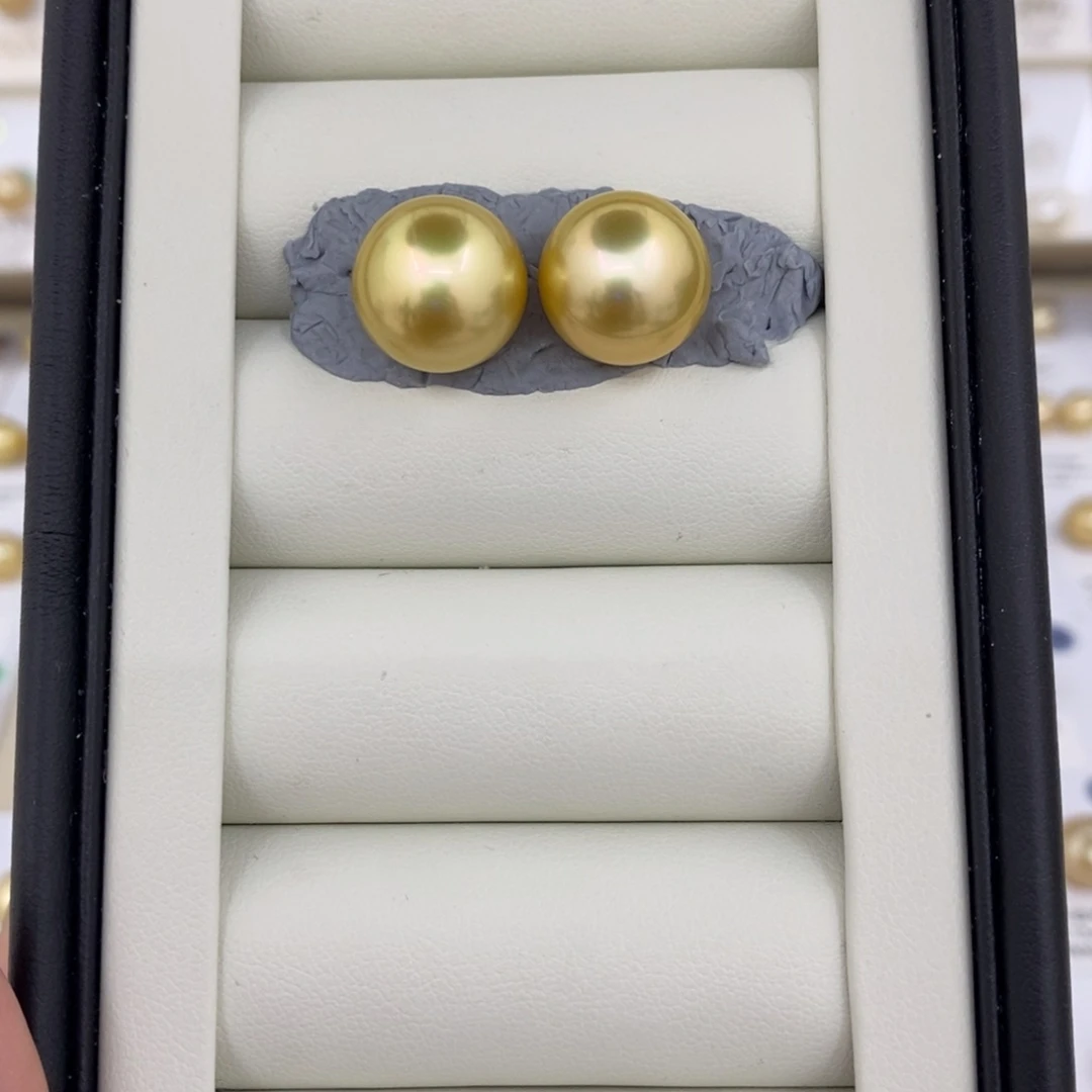 未镶嵌海水珍珠耳饰13-14mm南洋金珠对珠66