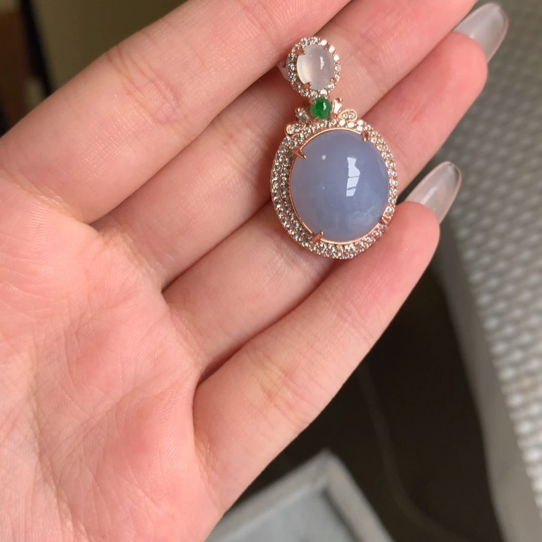 翡翠银S925镶嵌戒指吊坠