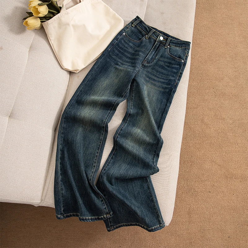 高腰宽松牛仔裤女喇叭阔腿裤2025秋季新款不贴腿小个子显瘦长裤