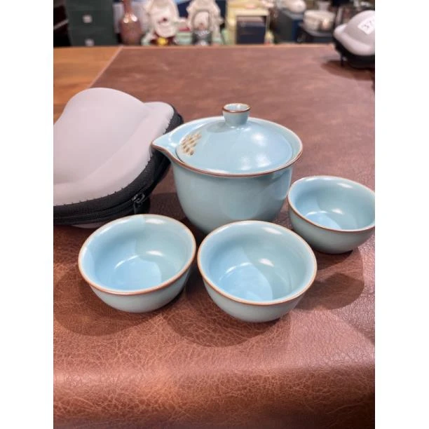 380天青色一壶三杯旅行茶具