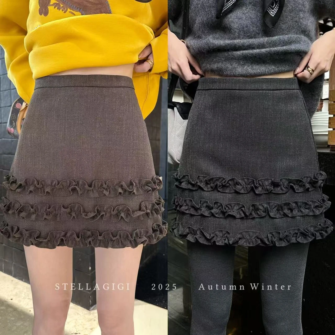 SG / 杨依姗 AW设计感木耳花边复古百搭A字半身裙Q-20251367