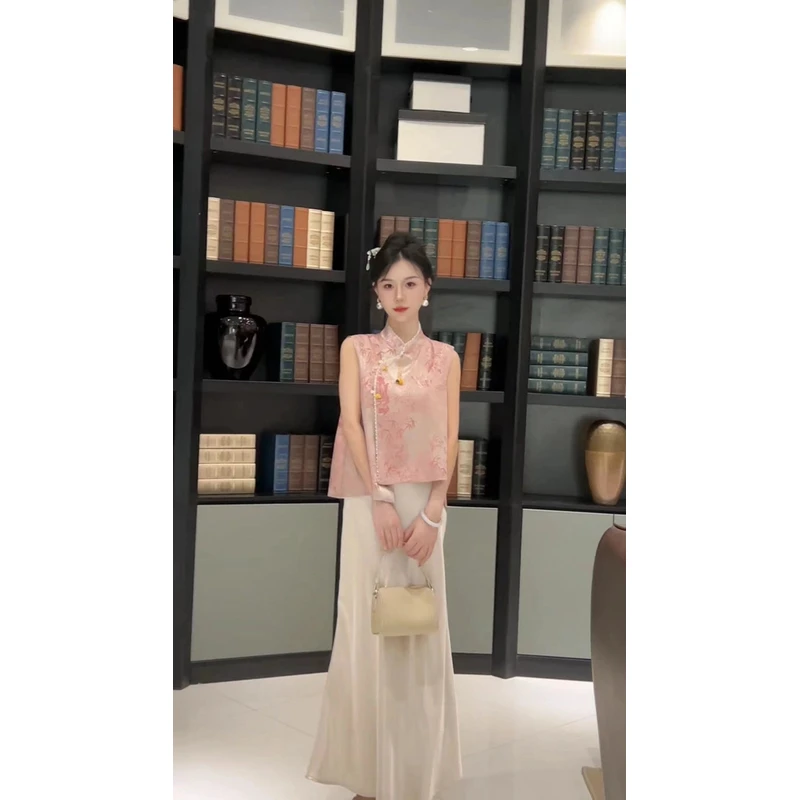 中式国风气质时尚百搭小众设计休闲复古夏季透气显瘦马甲半身裙