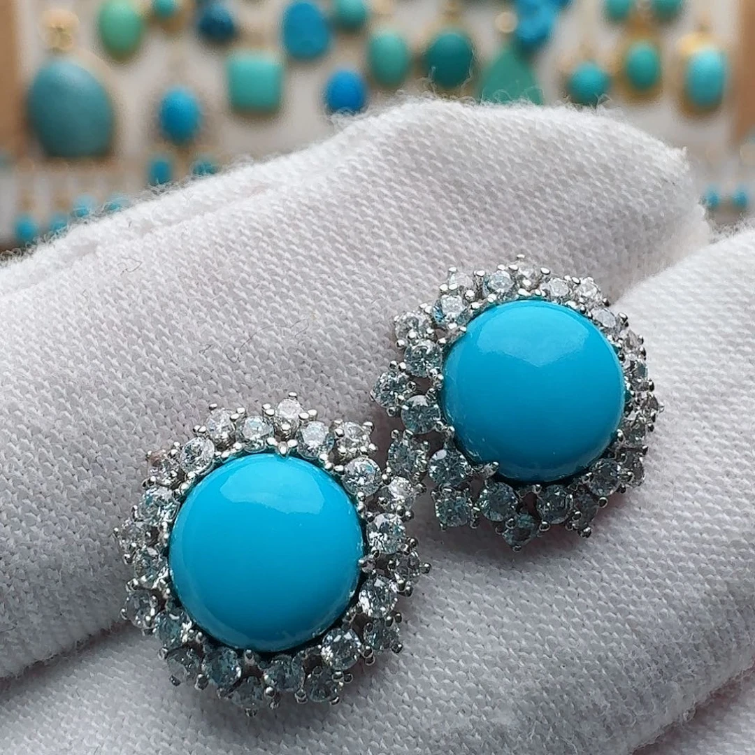 绿松石银S925镶嵌耳饰