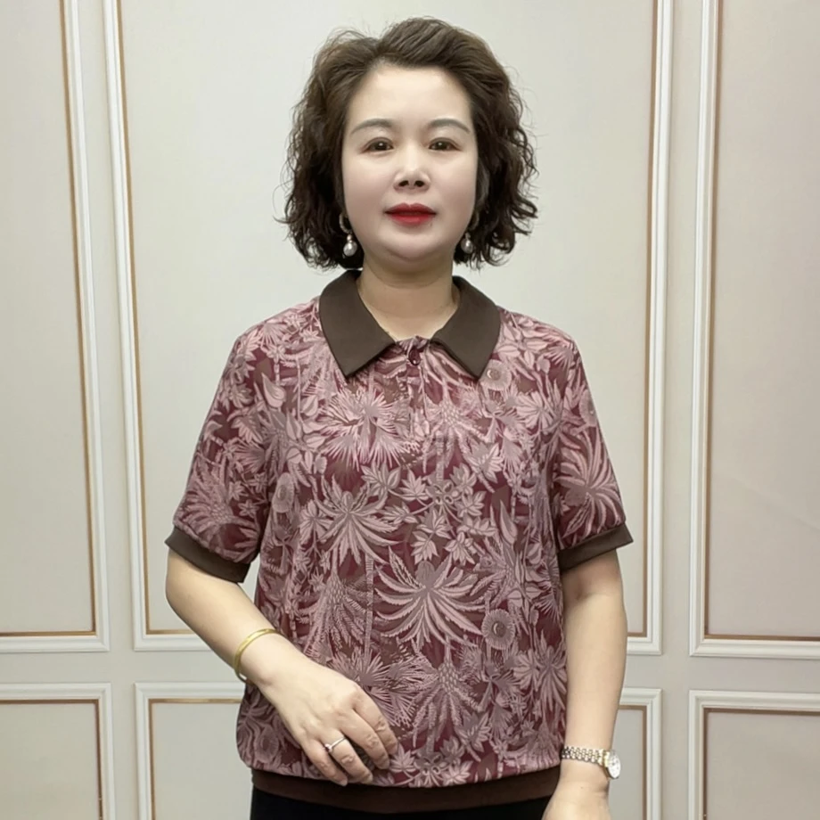 2025夏季短袖时尚百搭宽松洋气薄款气质显瘦中老年休闲减龄妈妈装