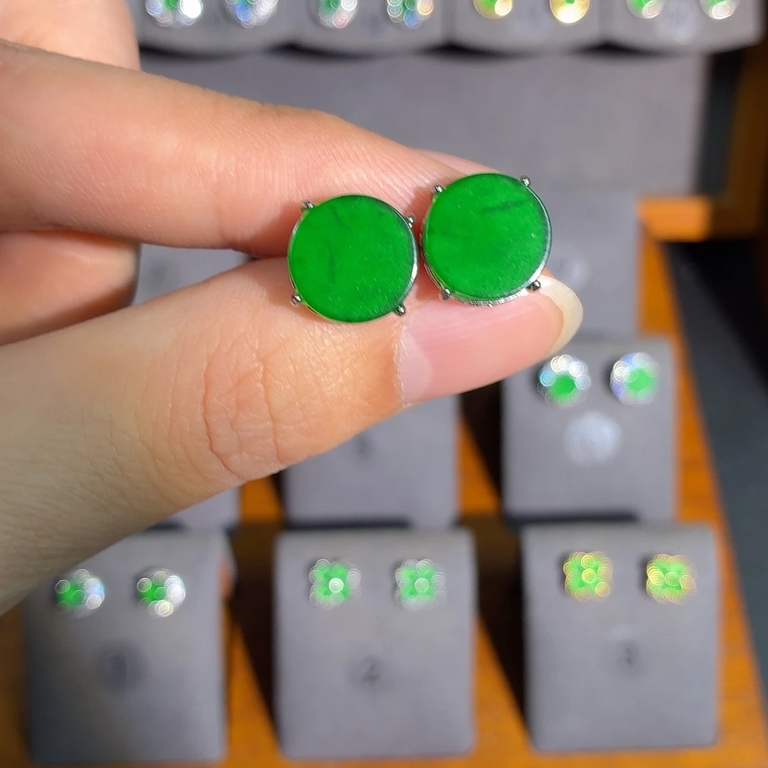 翡翠银S925镶嵌耳饰耳饰