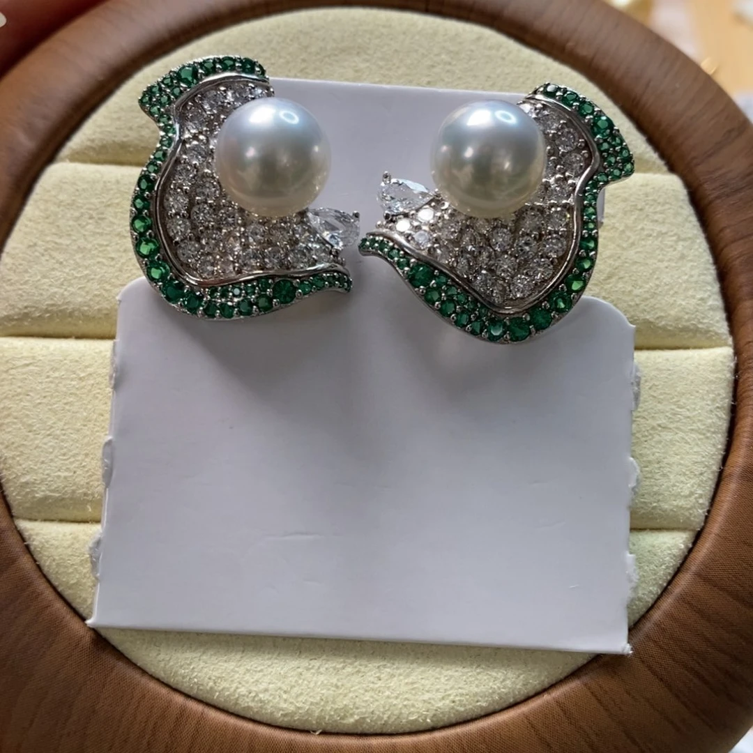 海水珍珠耳饰银S925镶嵌