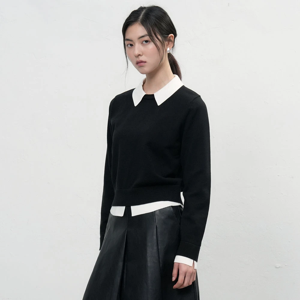 GENERAL IDEA BY BUMSUK拼接撞色假两件套头针织毛衣5513