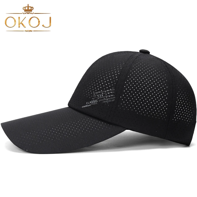 OKOJ长帽檐棒球帽男网孔透气防晒速干夏季薄款大头围帽子鸭舌帽