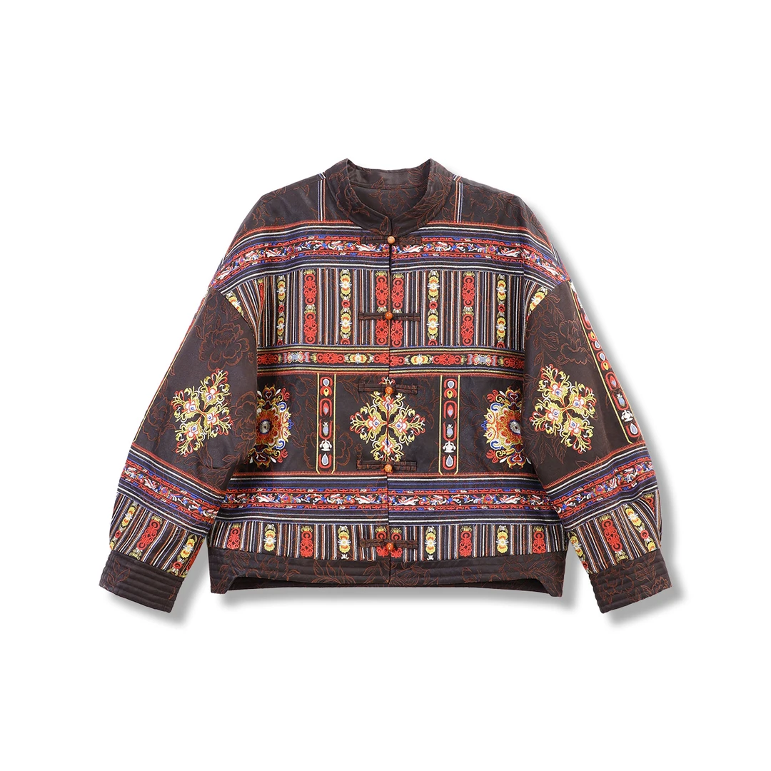 【岚岚专属】花绸桔红香云纱绣花桑蚕丝棉服 1086256