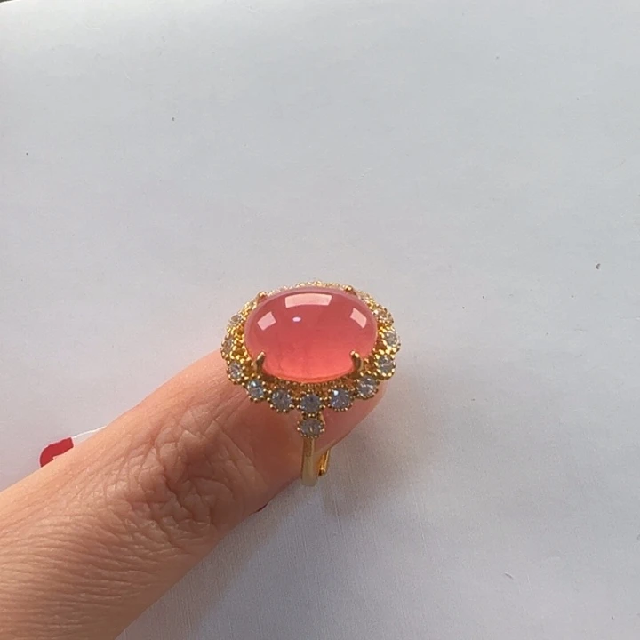 菱锰矿（红纹石）戒指银S925镀金镶嵌A****座